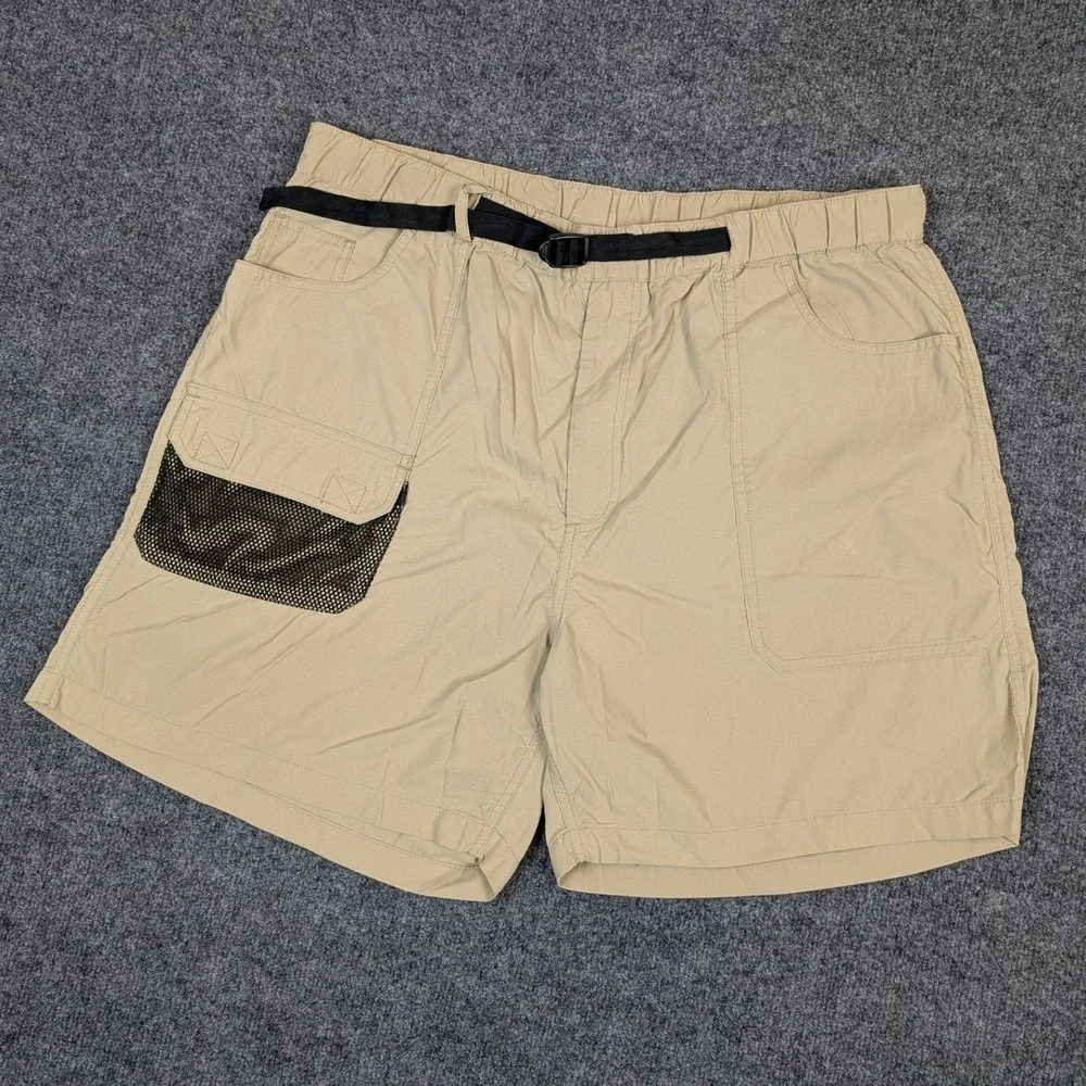 Orvis Mens XL Hiking Cargo Shorts Tan Nylon Built-in Belt Mesh Pocket Khaki